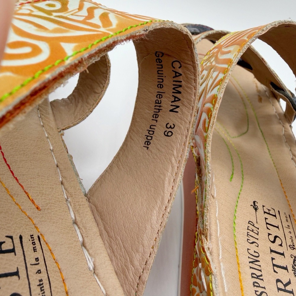 Spring Step L'Artiste Sandals Womens Sz 8.5 EU 39 Caiman Hand Painted 16342-2003 - Picture 6 of 10